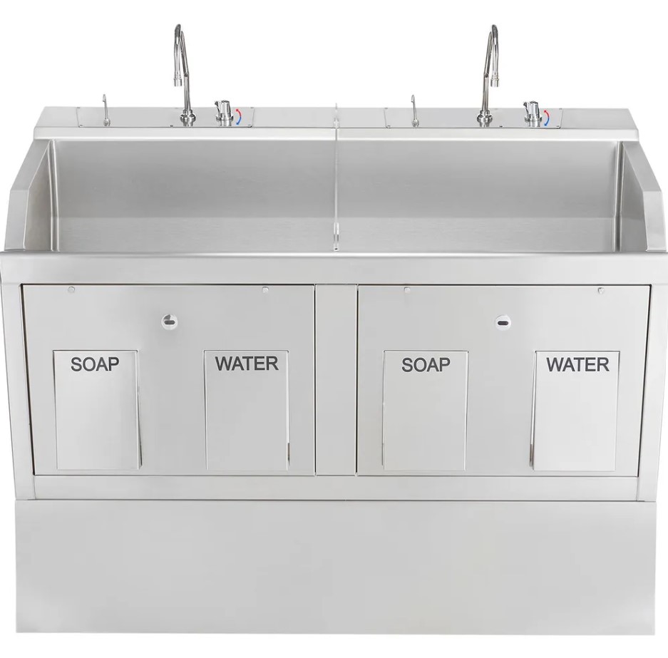 Blickman Industries Lodi Scrub Sink (2) Place Pedestal Mounted with Knee Action Control