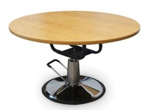 Table,Round,48"D,Hydraulic Lift, Natural Oak