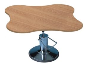 Table,4-Cutout,Hydraulic Lift, Natural Oak