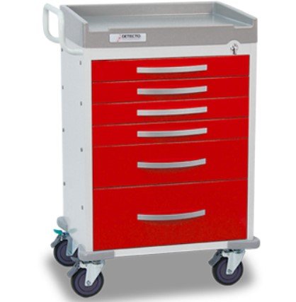 Rescue Emergency Room Cart - White frame w/(6) Red 3"/3"/3"/3"6"/9" Drawers