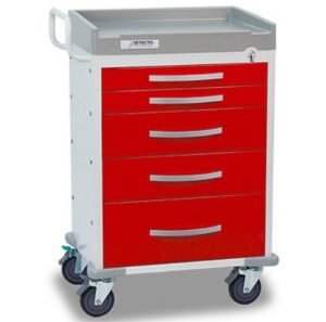 Rescue Emergency Room Cart - White frame w/(5) Red 3"/3"/6"/6"/9" Drawers